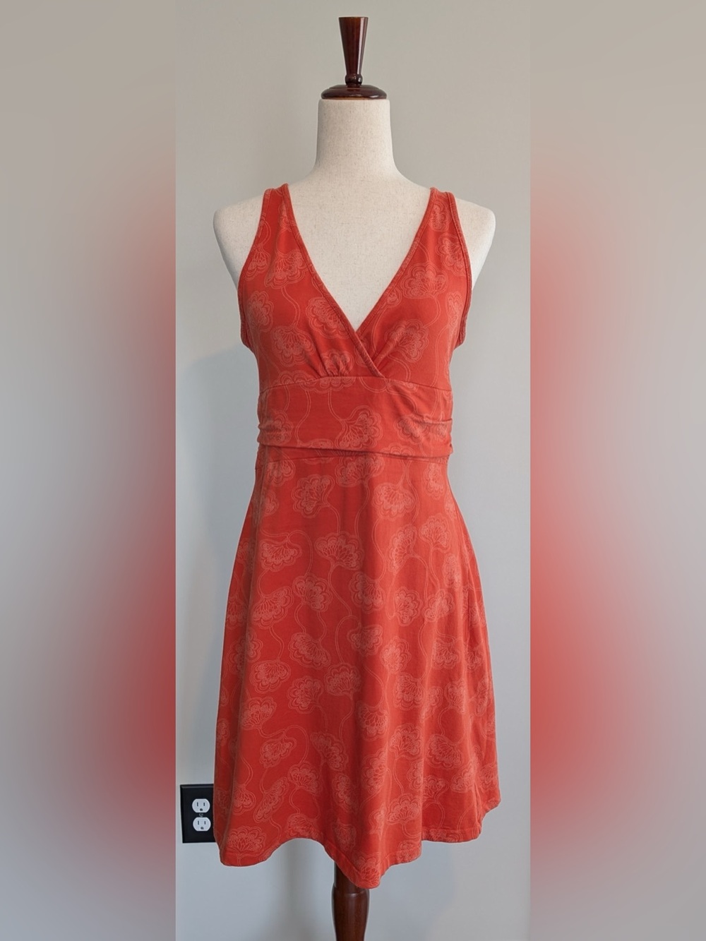 Patagonia Margot Dress Sleeveless Empire Waist V-Neck Sz Large Fusion Sunset VTG